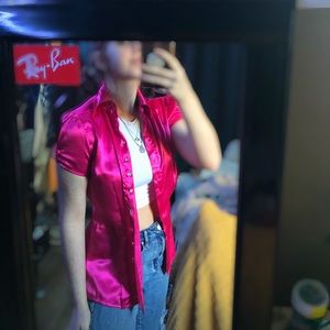 Vintage silk hot pink button down✨